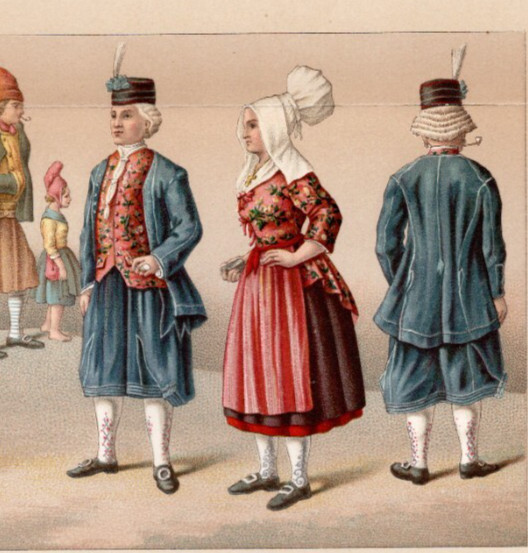 FRENCH PEASANT LADY – 19th Century Holiday Dress 1888 Antique Chromolithograph