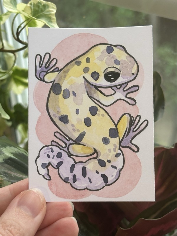 ACEO Original Leopard Gecko Lizard, Miniature Art Card, SundropArts