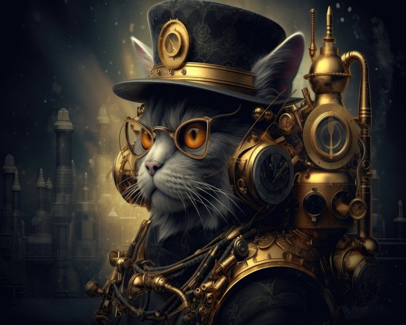 Steampunk Grey Cat 8 x 10 Photograph Photo Picture Print Wall Hanging gallery