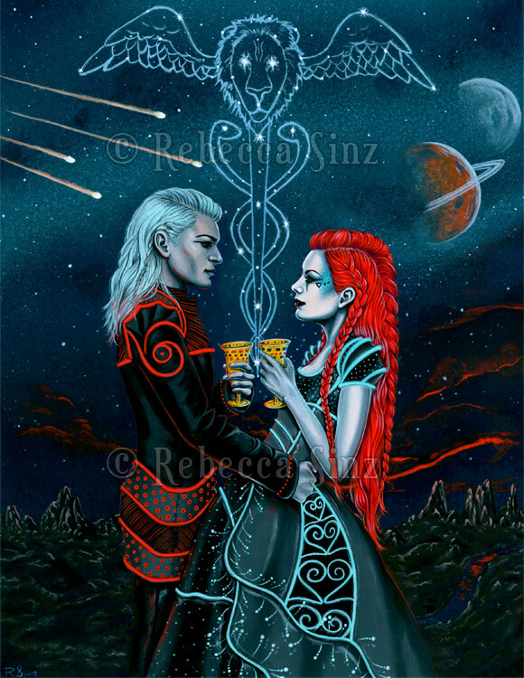 Fantasy Art PRINT Tarot 2 of Cups Love Space Science Fiction Romance Futuristic