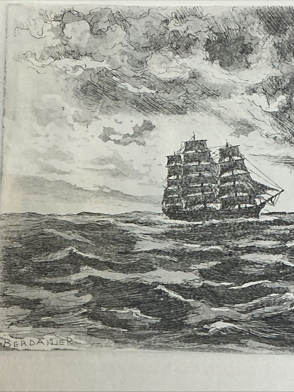 B2 Art Paper Etching Print BERDANIER SHIP SQUALL AHEAD RAIN OCEAN SAILING SEA gallery