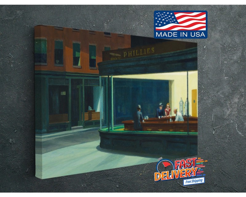Nighthawks Canvas Print by Edward Hopper, Painting Reproduction, Home Wall Art gallery