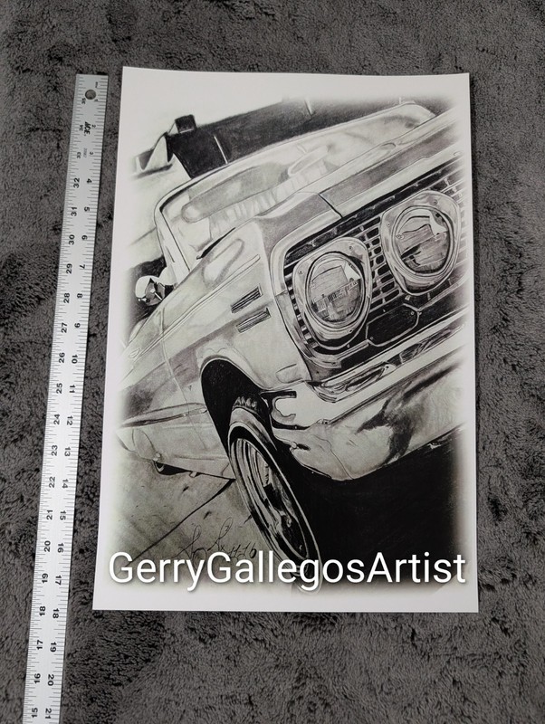 1963 Chevy Impala Lowrider 12 x 18 Portrait Art Print By Gerry Gallegos gallery