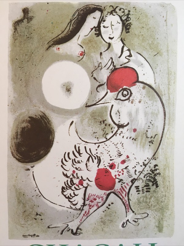 Marc Chagall Poster,Kunsthaus Zurich Offset Lithograph,Vintage 1966.Platesigned gallery