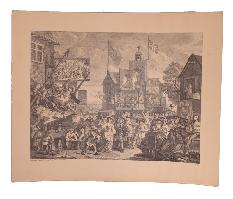 William Hogarth Southwark Fair 1733 Antique Engraving Original Copper Plate Prin