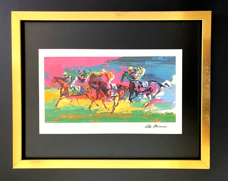 Paris Horse Racing Art by Leroy Neiman 1990s Signed Framed Print Ready to Hang