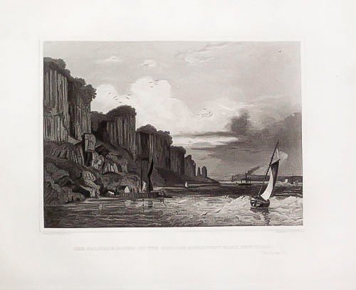 Original 1846 Hinton American Engraving – Palisade Rocks, Hudson River NY