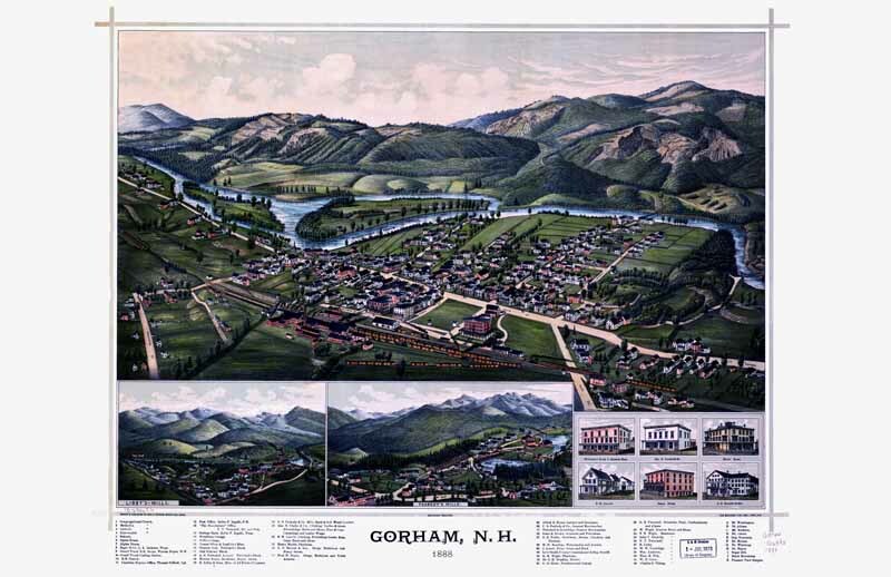 1888 Birds Eye View of Gorham, NH Vintage Map 11″ x 17″ Art Print Reprint