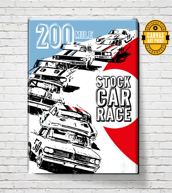 Stock Car 200 Races Canvas Print 18X24 24X36 36X48 Vintage NASCAR style Rececar
