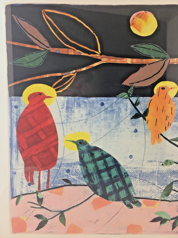 Curt Clonts Signed Serigraph Ed 5/30 Birds Folk Art Kansas Artist 16 x 12 Framed gallery