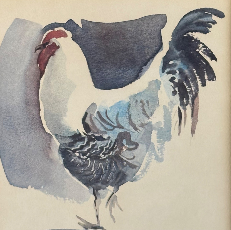 Rare J.R. Hamil Rooster Watercolor Print Signed Framed Rural Country 9.5x10.5" gallery
