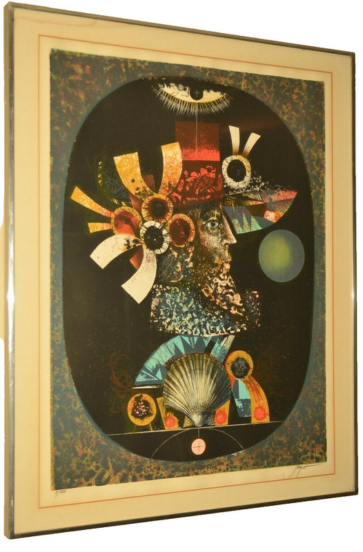 PIERRE JACQUOT Original Vintage Signed Modern Male Abstract Portrait Lithograph gallery