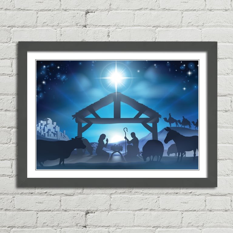 Christmas Nativity Scene Star Manger Crib Canvas Framed Print Picture Wall Art gallery