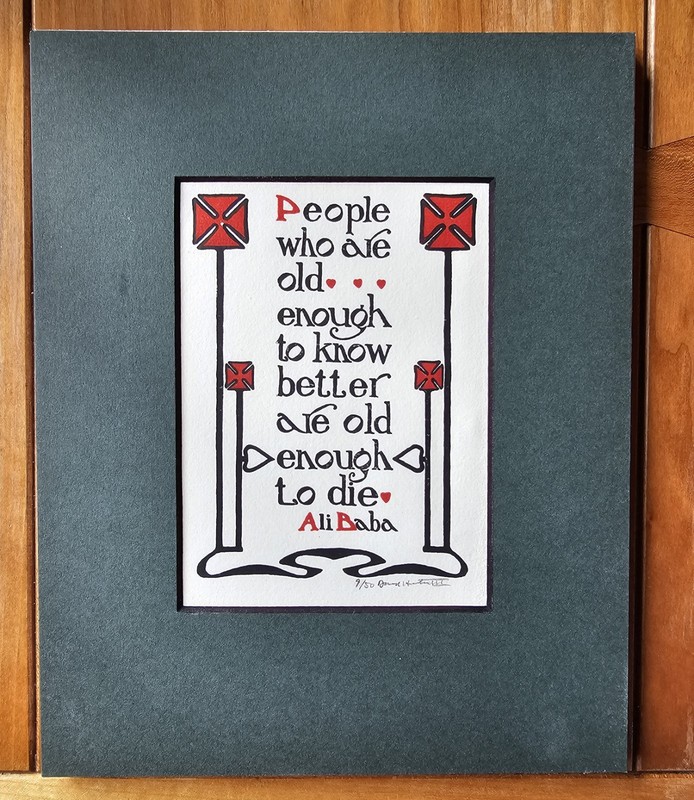 Dard Hunter Letterpress Print signed 1972 Craftsman Arts & Crafts Art Nouveau