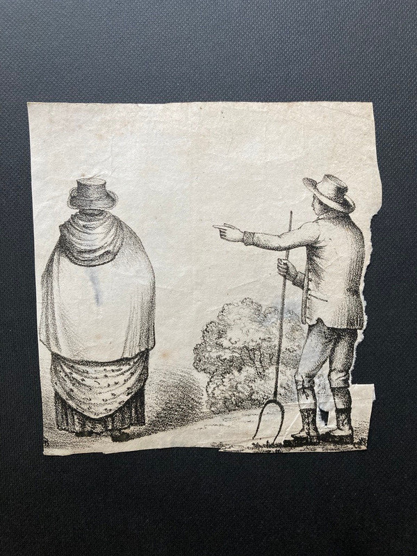 Small thin paper litho print by anonymous farmer and wife ?