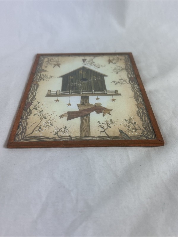 Birdhouse With Angel Print Copper Foil Frame 7x4.5” Birds Hearts Stars gallery