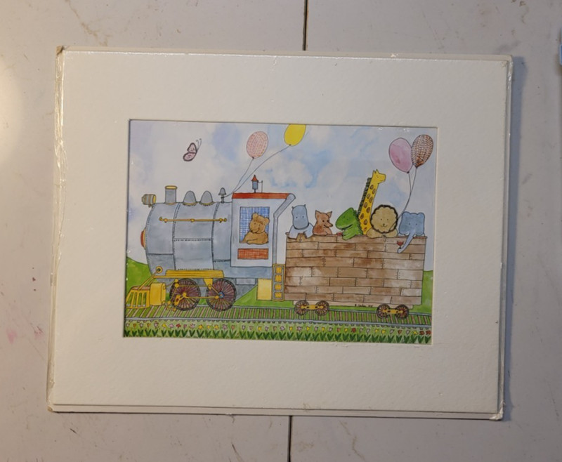 Vintage Susan Gantner "Animal Train" 5x7 Matted in 8x10 Mat Nursery Art