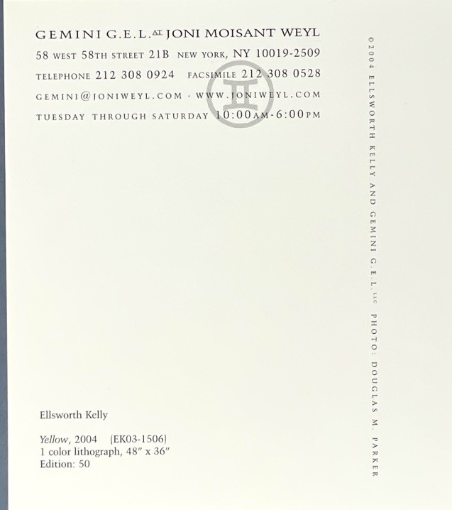 Ellsworth Kelly Art Print Announcement Card 2004 Gemini Gallery NYC - Yellow gallery
