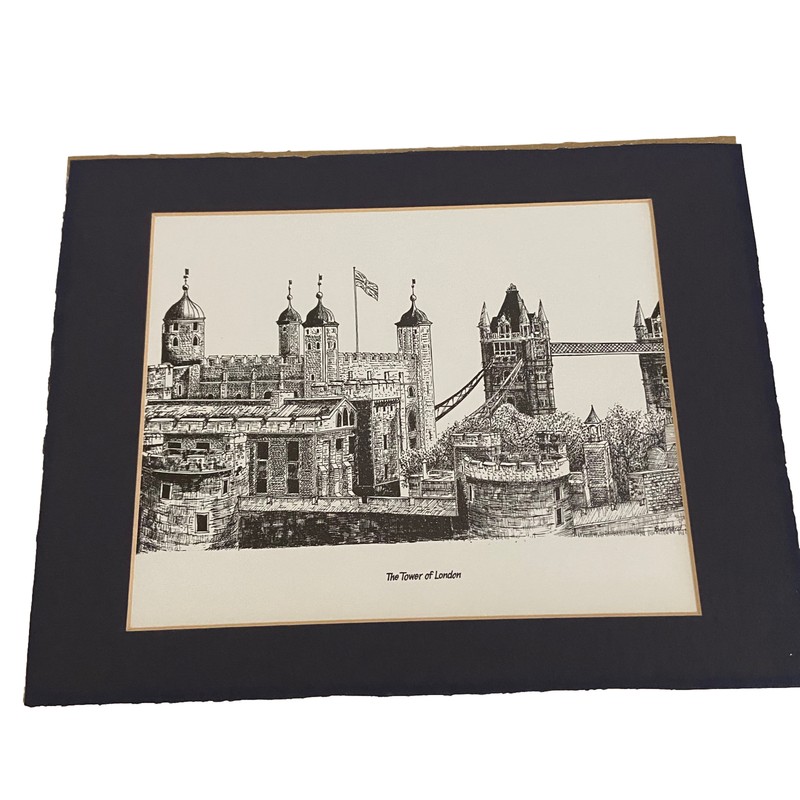 Vintage Bernard Smith Art Print England Tower Of London Signed Print Matted