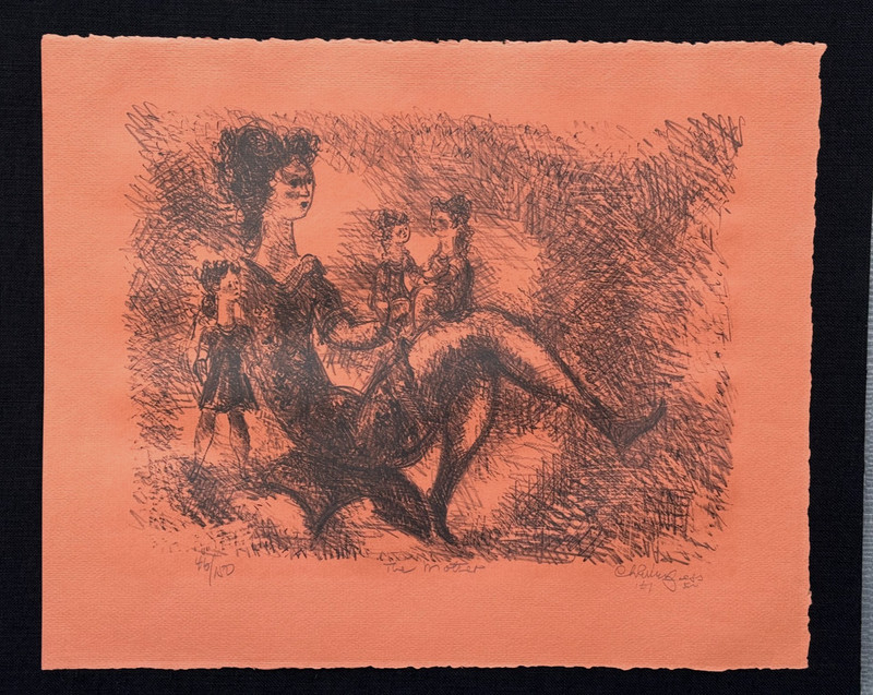 CHAIM GROSS HAND SIGNED ORIGINAL LITHOGRAPH THE MOTHER WITH CHILDREN 1967 ART