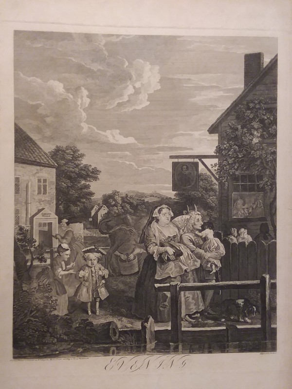 Original 1738 Wm HOGARTH Published, BARON Engraving EVENING - Times of Day 19x24 gallery