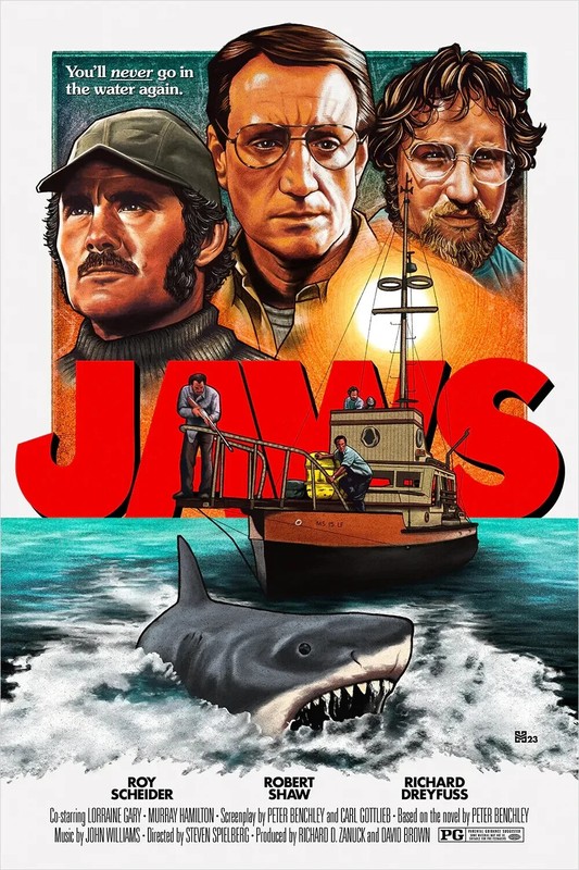 Jaws Get Out of the Water Robert Shaw Movie Film Poster Print Art 24×36 Mondo