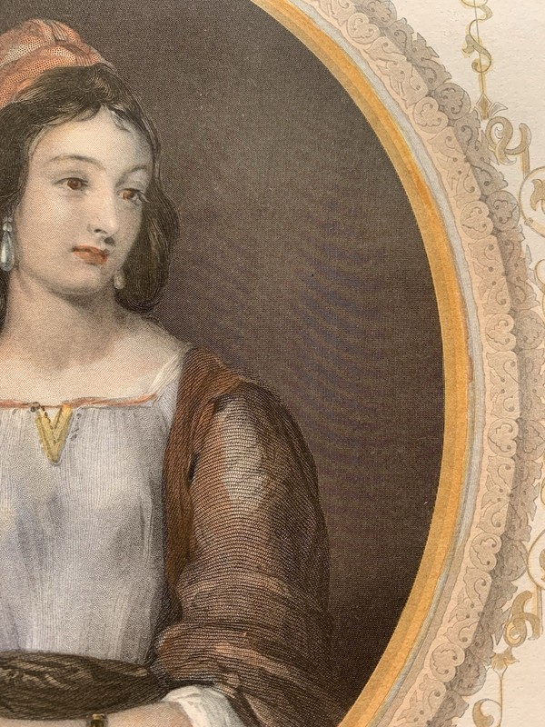 Antique Victorian Romantic Poetry Engraving The Grecian Maid Hand Coloured c1853 gallery