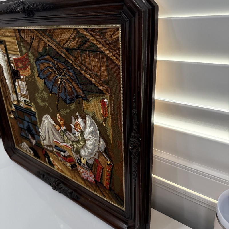 The Poor Poet Carl Spitzweg Needlepoint Art Beautiful Framed Vintage gallery