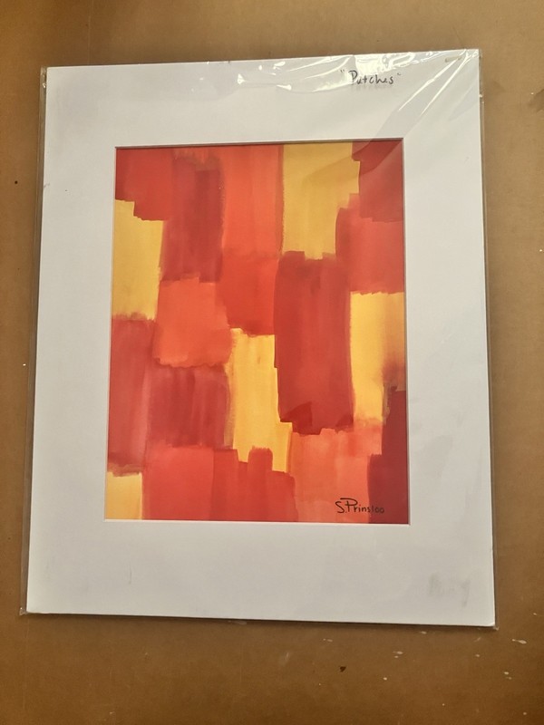 Patchwork Modern Contemporary Abstract Red and Yellow Art Print by SP