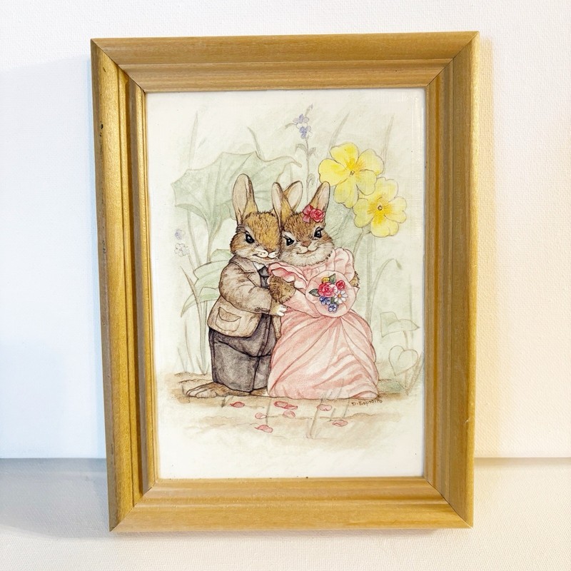 D Esposito Bunny Couple Print Framed 5×7 Easter Nursery Decor Cottagecore