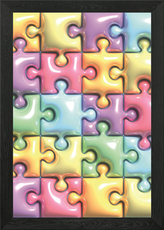 Puzzle pieces 3d puffy Framed Wall Art Poster Canvas Print Picture