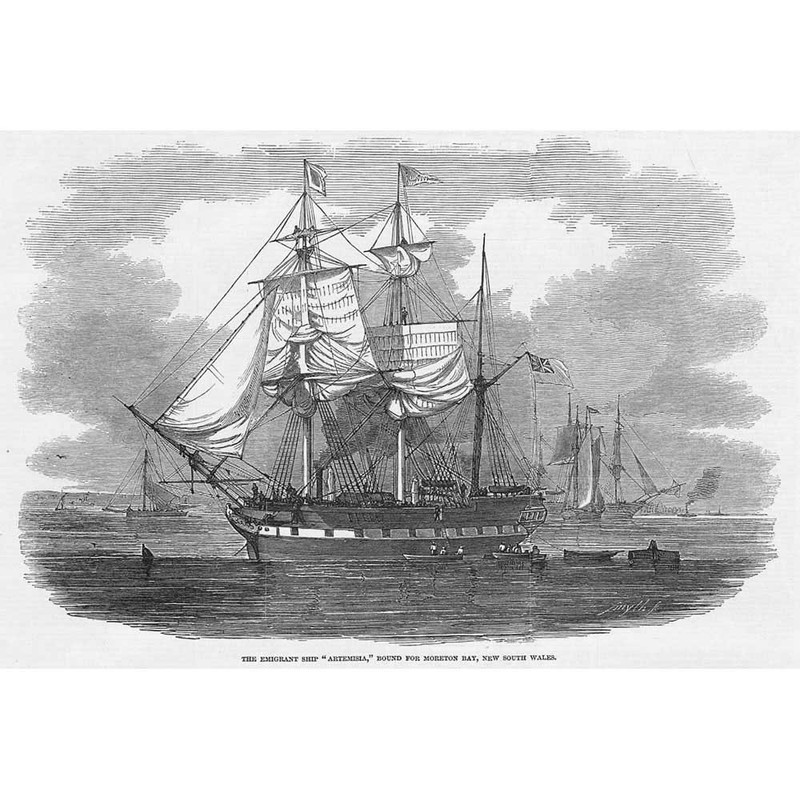 The Emigrant Ship Artemisia Bound for New South Wales – Antique Print 1848