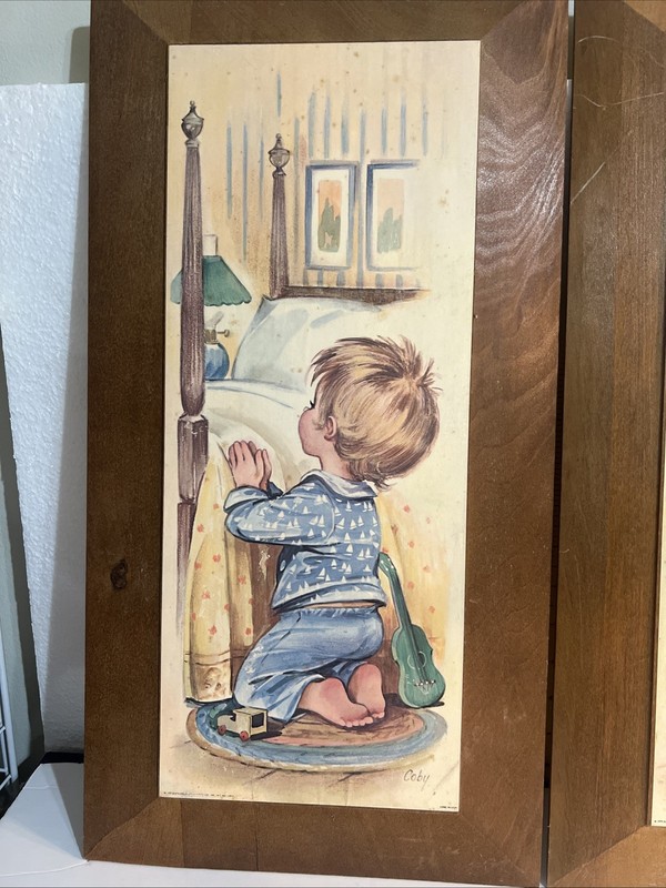 Vintage Prints 1979 Lithograph Pair Wood Girl Boy Praying Bedtime Coby Pictures gallery