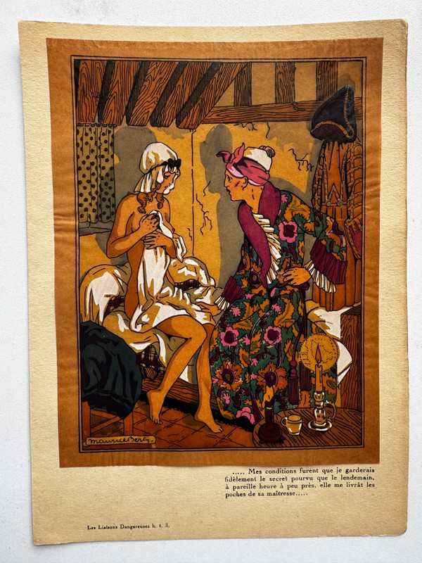 Vtg Risque Art Deco French Pochoir Illustration Dangerous Liaisons Maurice Berty