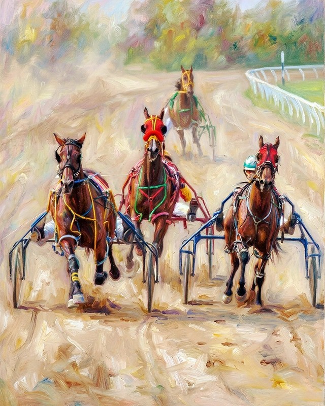 Horse Racing Harness Racing oil art print. Free Shipping 0165