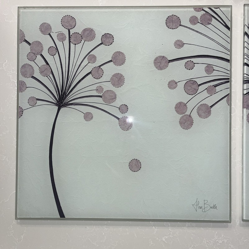 Alan Buckle Silver Bubble Floral Textured Paper Art, 3 Signed 12x12 Glass Art gallery