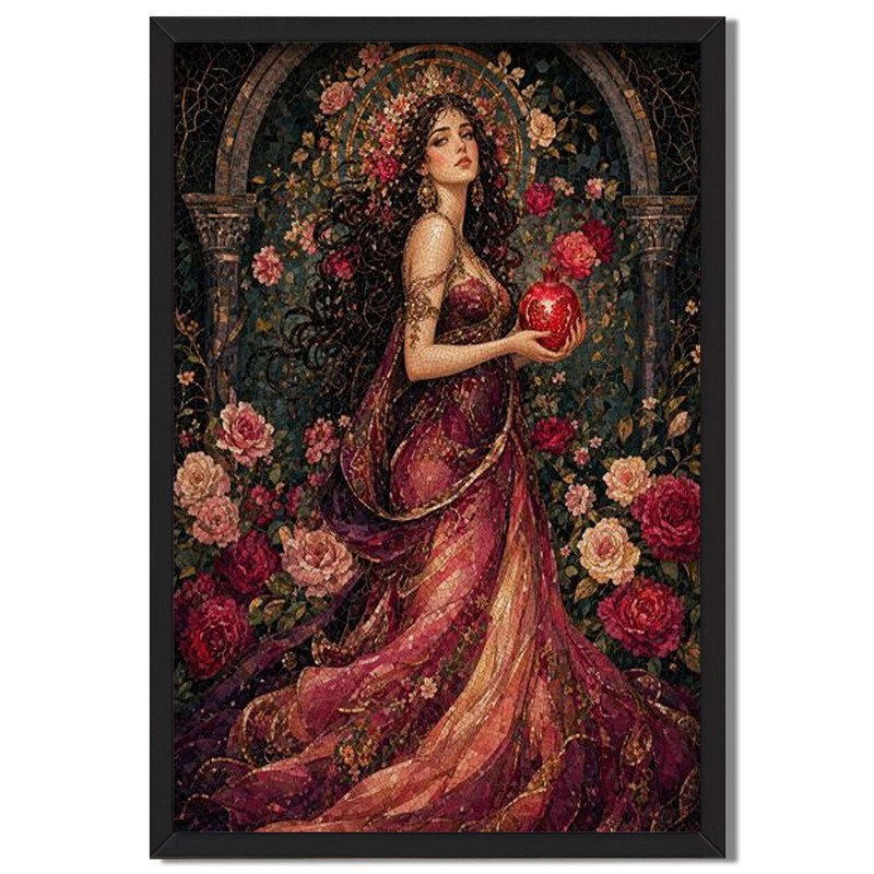 Floral Lady with Red Pomegranate Canvas Oil Paintings Reproduction