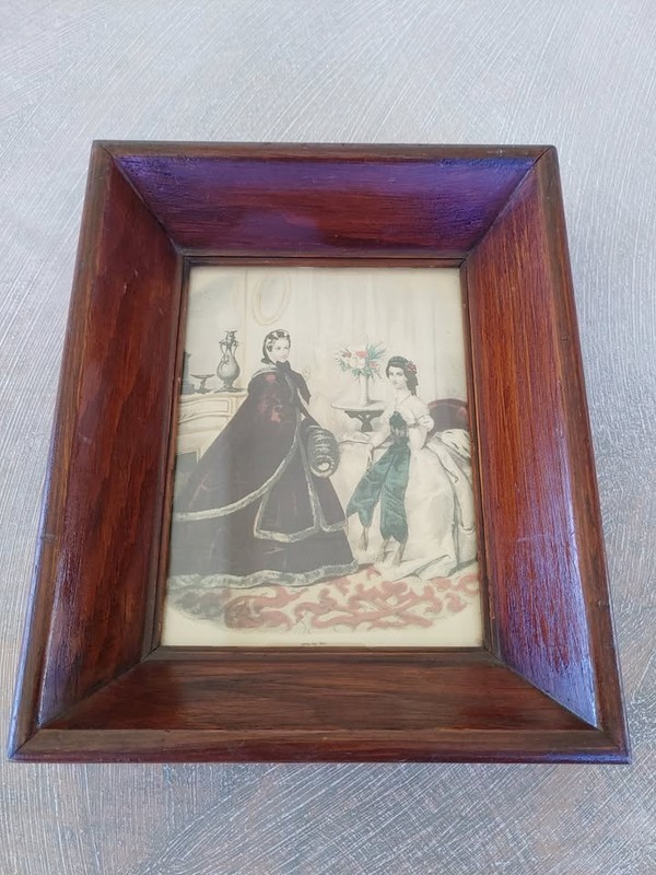 1800’s * Leroy Imp Paris * 7.5" x 9" Framed Lithograph Victorian Ladies. Pr-95