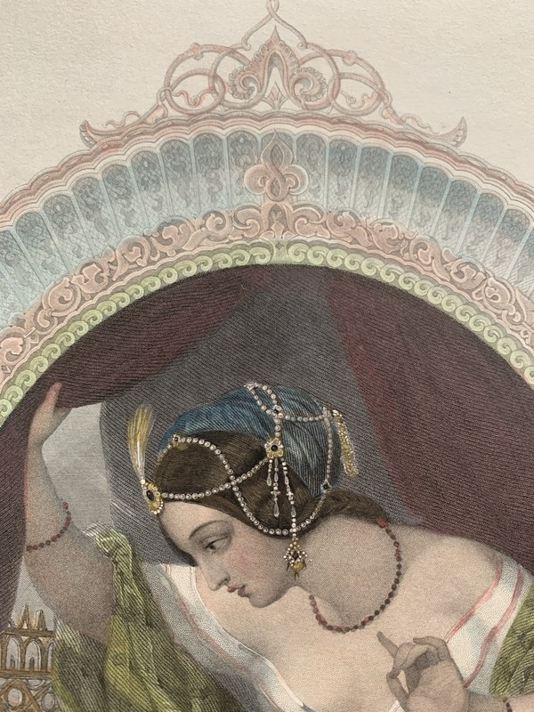 Antique Victorian Romantic Poetry Engraving Zelica Hand Coloured c1853 gallery