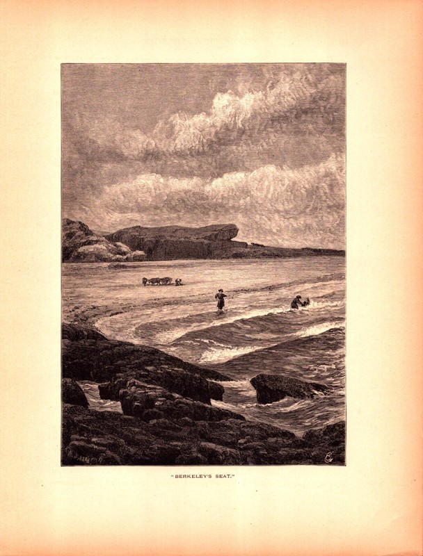 BERKELEY’S SEAT, MIDDLETOWN, RHODE ISLAND Antique seaside engraving 1872