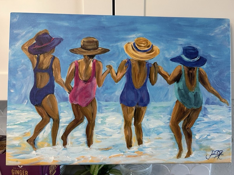 Ladies On Beach I Canvas Art Print Signed Julie Derice 12×18”-whimsical-