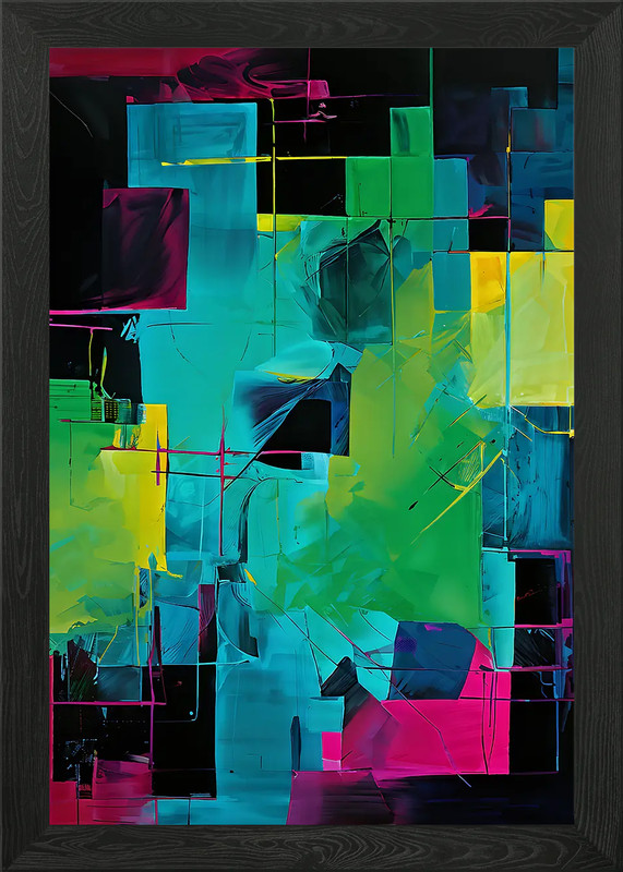 Abstract Geometric Painting with Vi Framed Wall Art Poster Canvas Print Picture