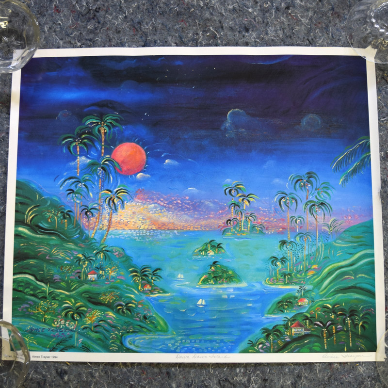 Aimee Trayser 1994 «Dawn, Down Island» Caribbean Mixed Art PRINT 128/200 Signed