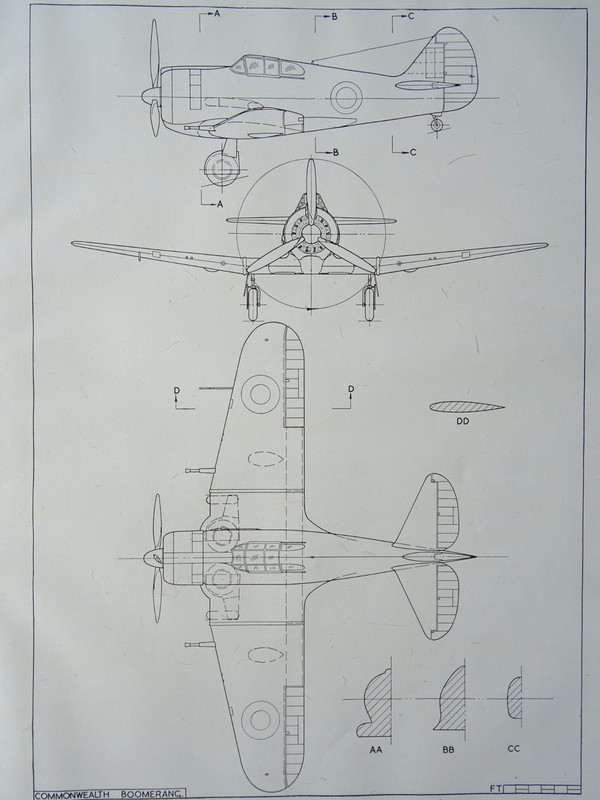 WW2 AUSTRALIA Aircraft COMMONWEALTH BOOMERANG Scale Design Plan c1944