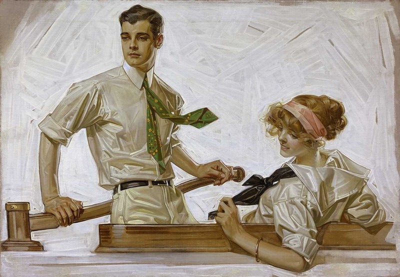 Joseph Christian Leyendecker – Couple In A Boat Romantic Illustration Art Print