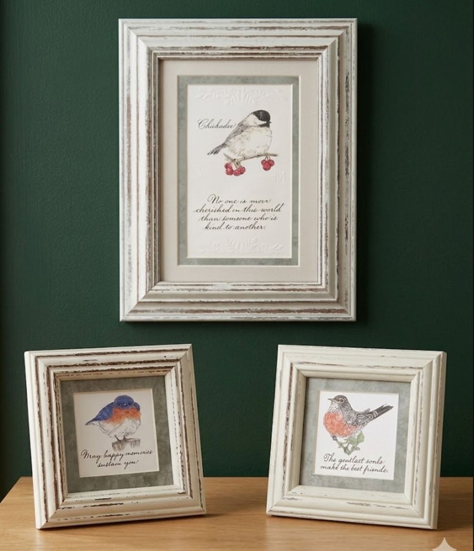 3 MPressions Framed Bird Pictures Robin Chickadee Bluebird Gallery Wall Decor