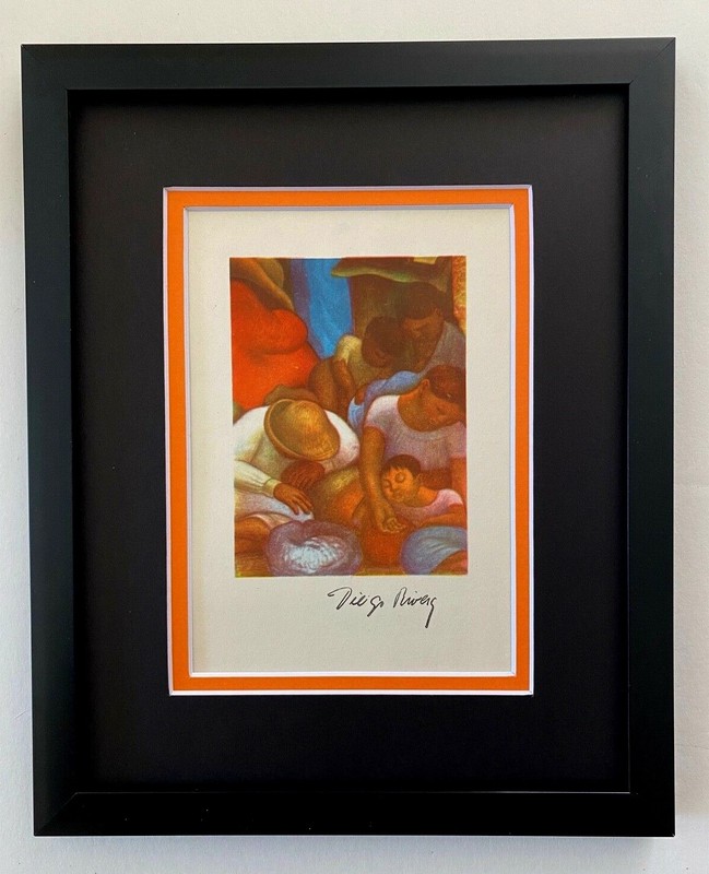 DIEGO RIVERA + ORIGINAL 1946 + SIGNED VINTAGE PRINT + IN CARDBOARD + MATTED