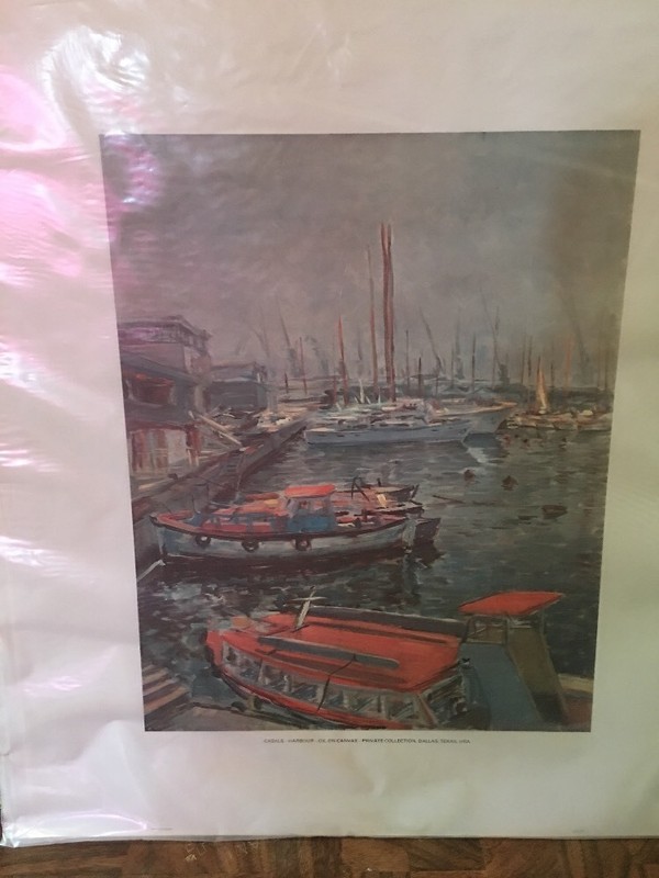 Lithograph Print Harbor By Casals Artwork Vintage 18 X 20 Inch