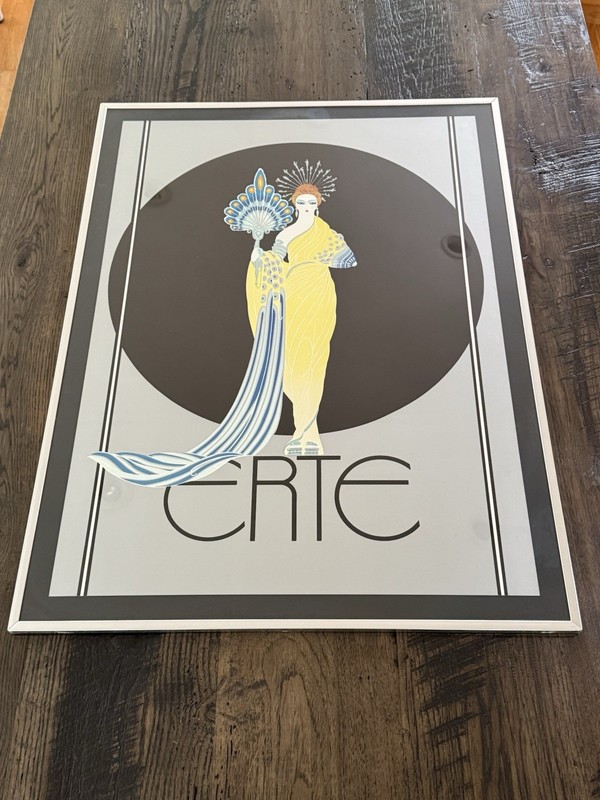 Vintage Art Deco Erte Athena Greek Lithograph Framed Print Silver/Black