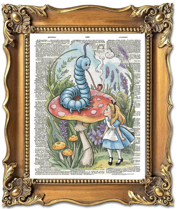 SIGNED Alice In Wonderland Caterpillar Dictionary Page Art Print Book Wall Decor gallery
